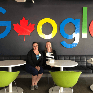 A picture of Rachel and Katie at Google
